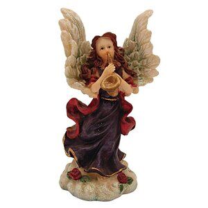 Angelic Harmony Angel w/ Wings Figurine Ks Collection Burgundy Hand Painted 5.5"